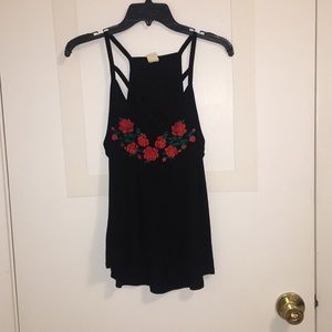 Black tank top with rose details